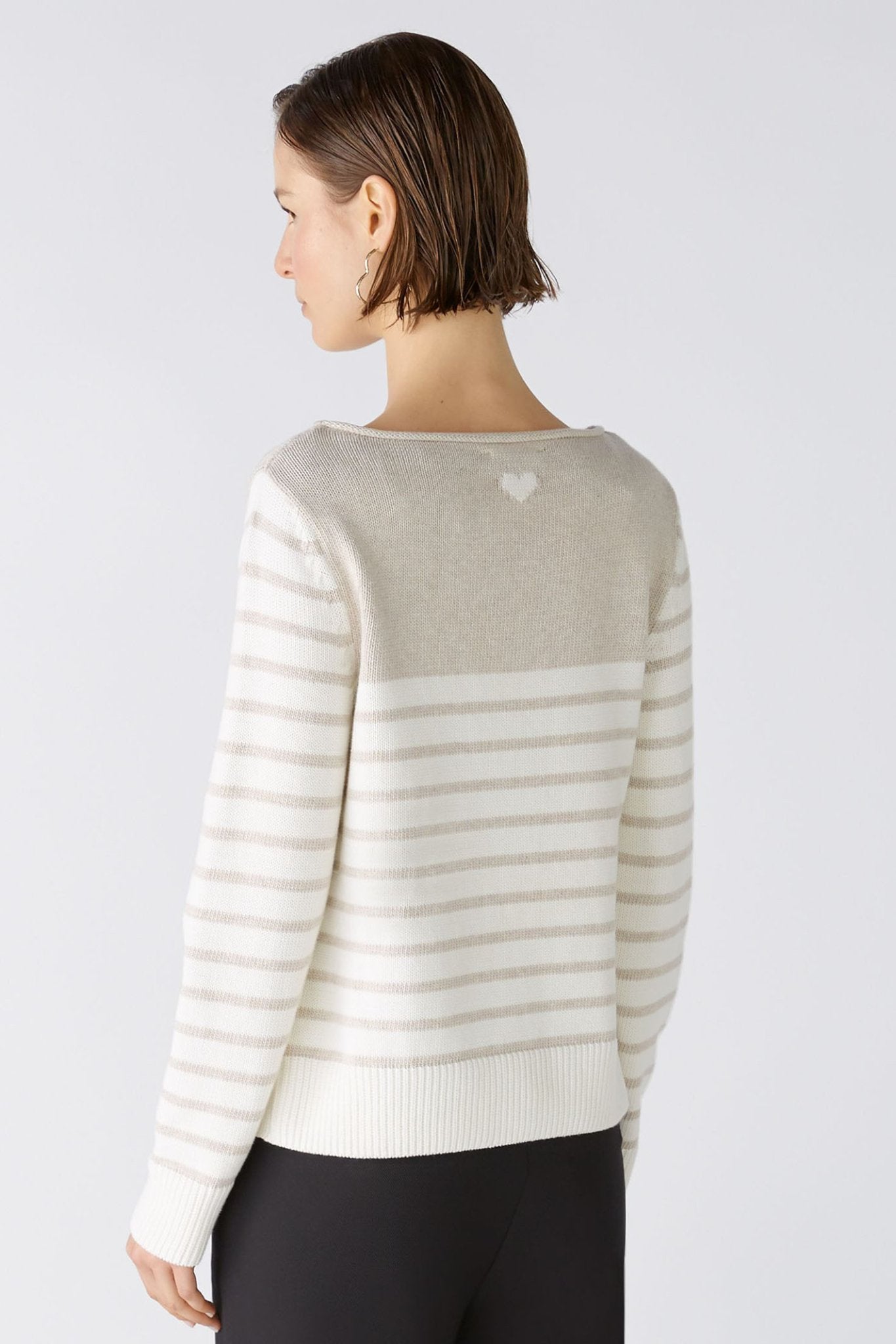 Oui 86651 White Camel Stripe Wide Neck Jumper - Dotique