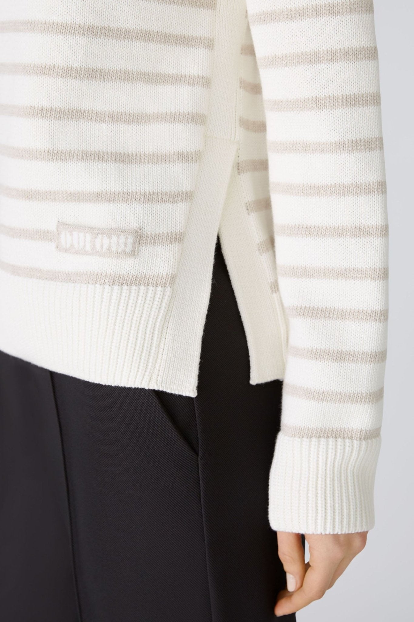 Oui 86651 White Camel Stripe Wide Neck Jumper - Dotique