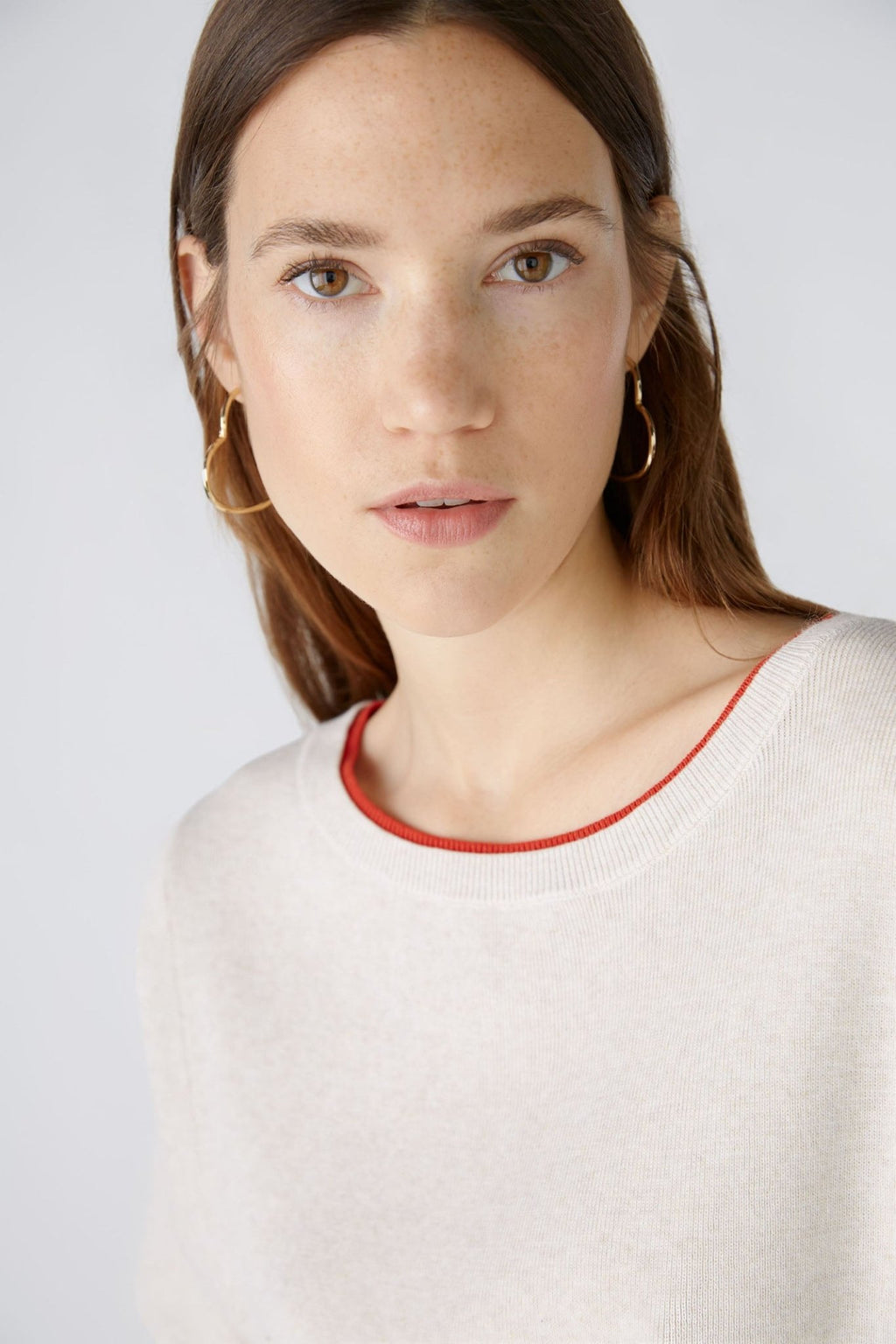 Oui 86667 White Red Wide Neck Heart Hem Jumper - Dotique