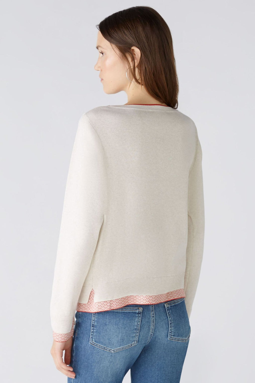 Oui 86667 White Red Wide Neck Heart Hem Jumper - Dotique