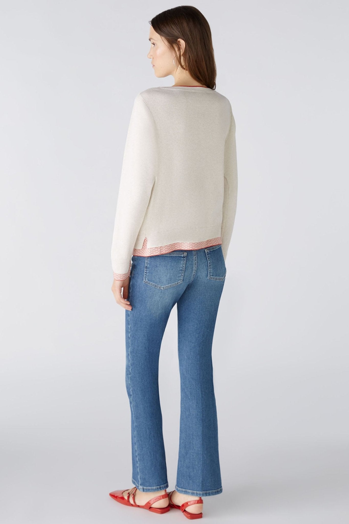Oui 86667 White Red Wide Neck Heart Hem Jumper - Dotique