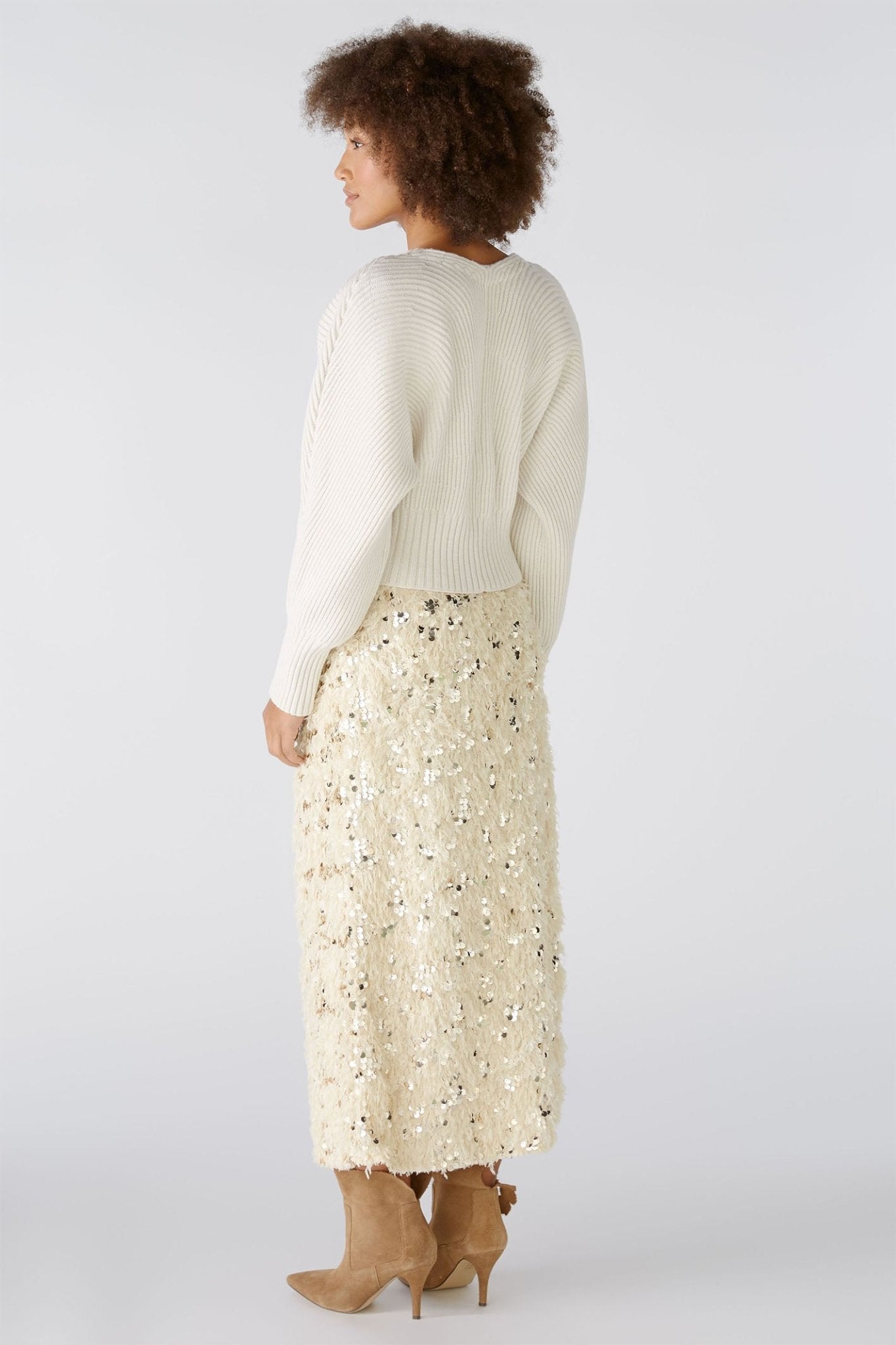 Oui 86691 Off White Ribbed Two - Button Cardigan - Dotique - Oui