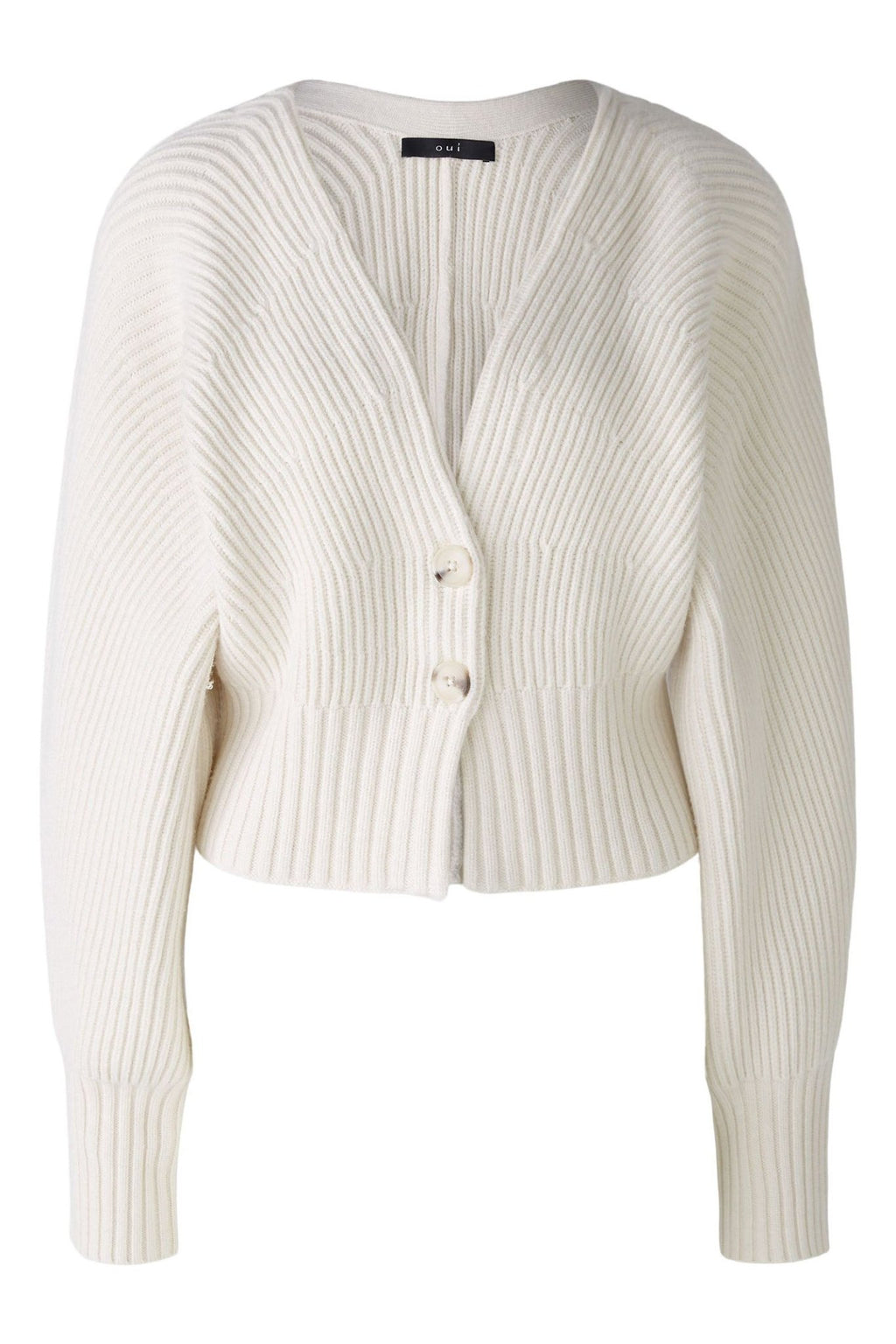 Oui 86691 Off White Ribbed Two-Button Cardigan - Dotique
