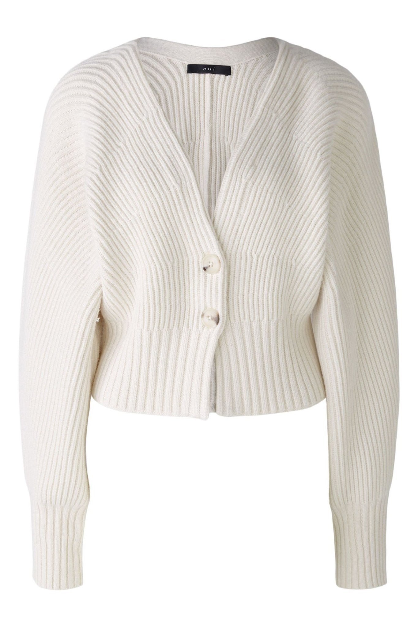 Oui 86691 Off White Ribbed Two-Button Cardigan - Dotique