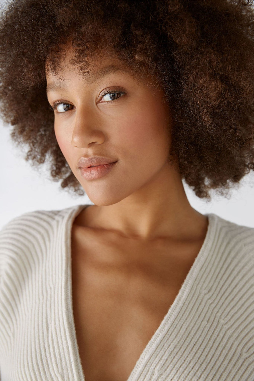 Oui 86691 Off White Ribbed Two-Button Cardigan - Dotique