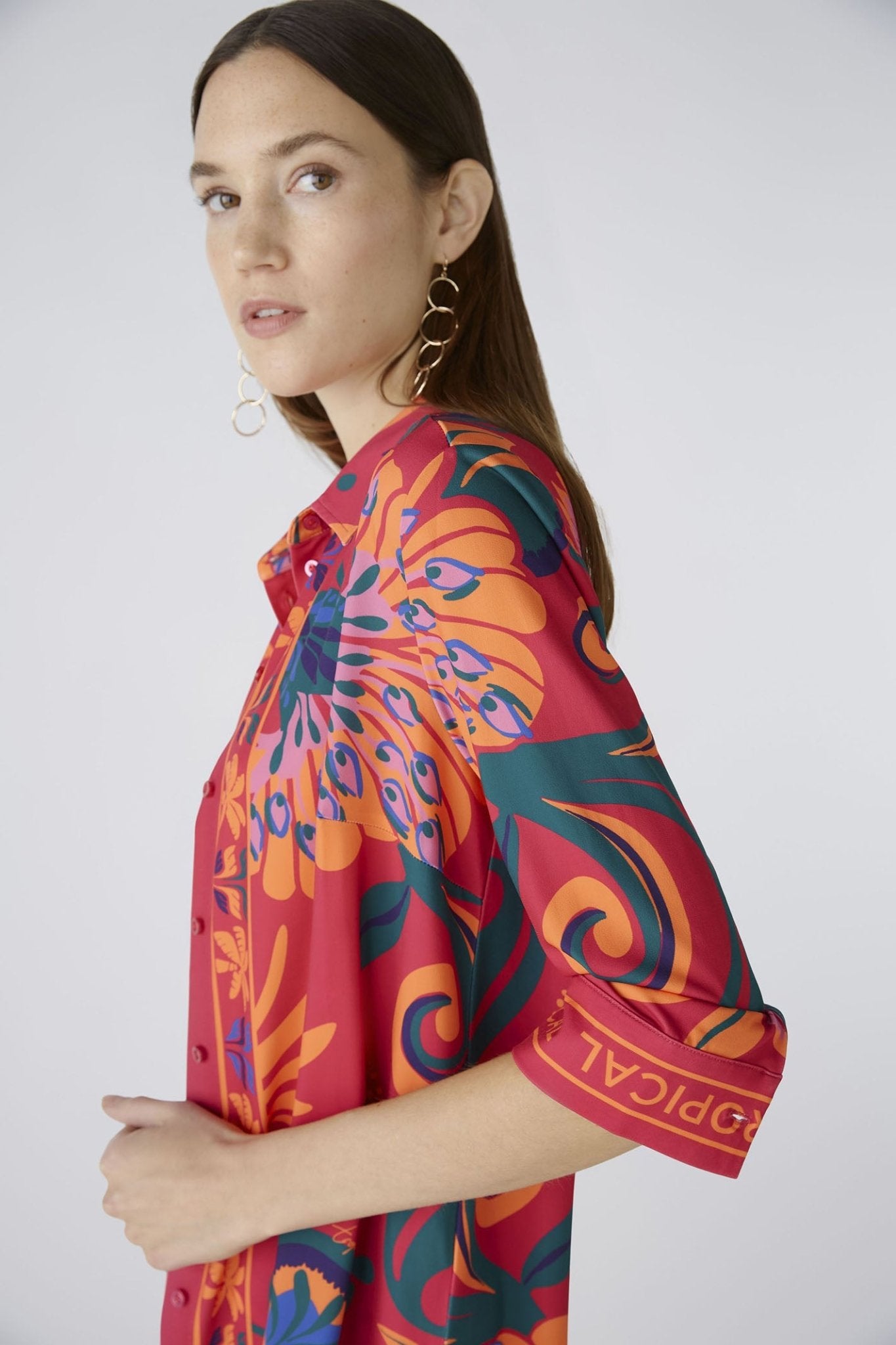 Oui 87420 Pink Orange Tropical Print Shirt - Dotique