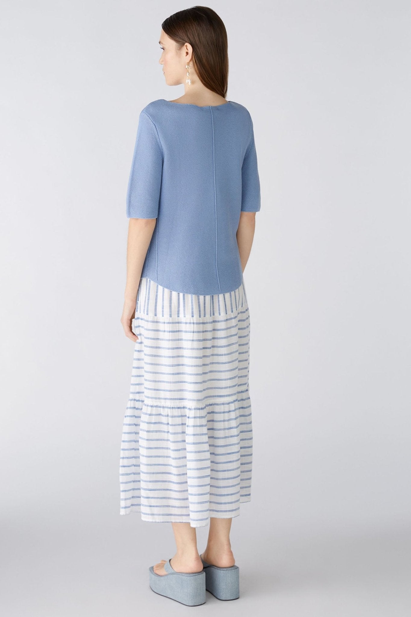 Oui 87489 Light Blue Short Sleeve Round Neck Jumper - Dotique