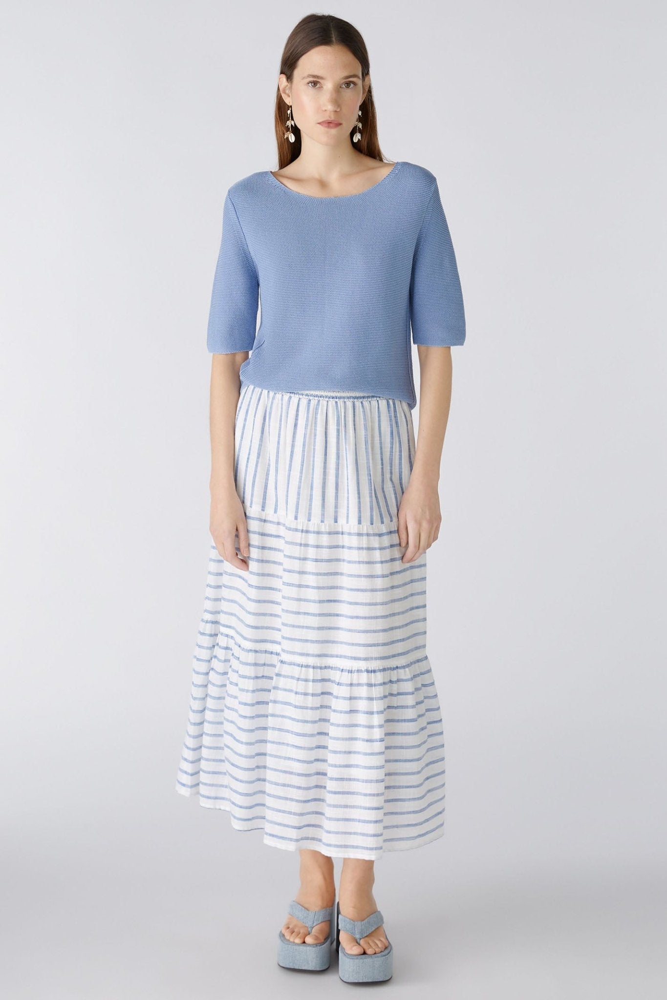 Oui 87489 Light Blue Short Sleeve Round Neck Jumper - Dotique