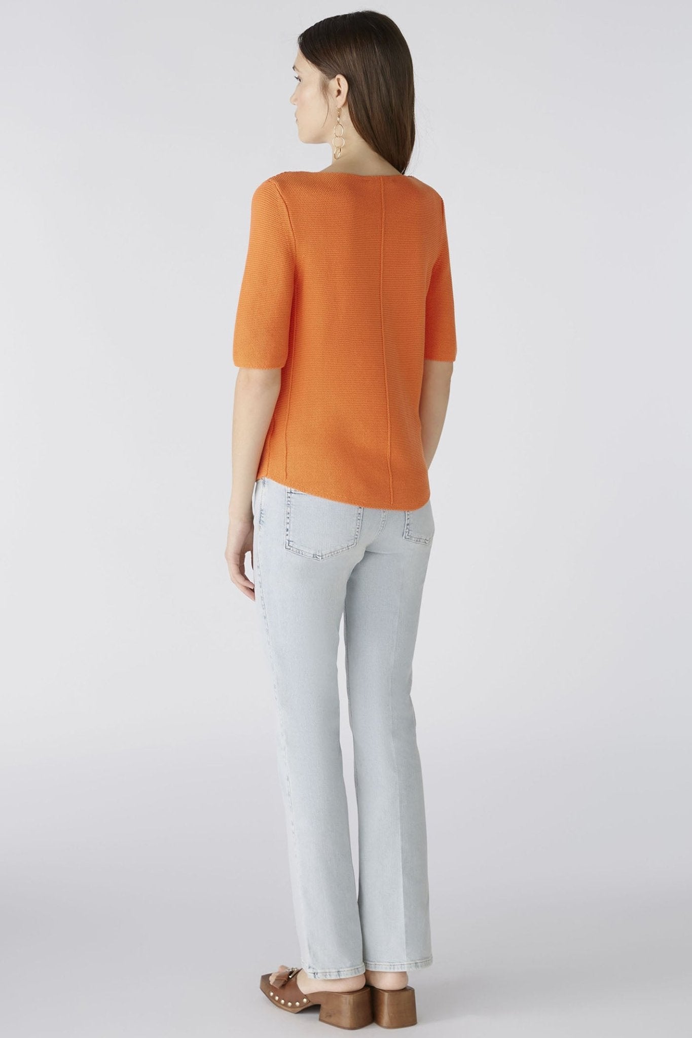 Oui 87489 Vermillion Orange Short Sleeve Round Neck Jumper - Dotique