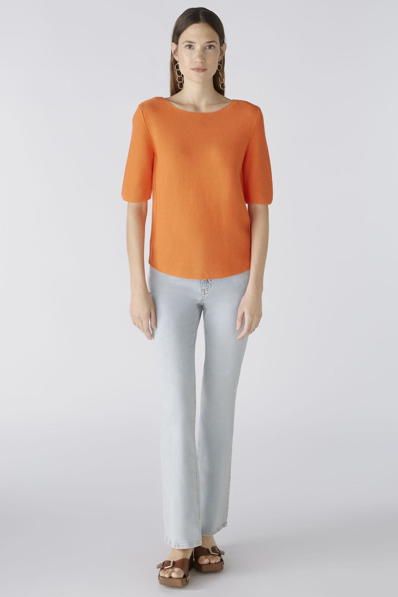 Oui 87489 Vermillion Orange Short Sleeve Round Neck Jumper - Dotique