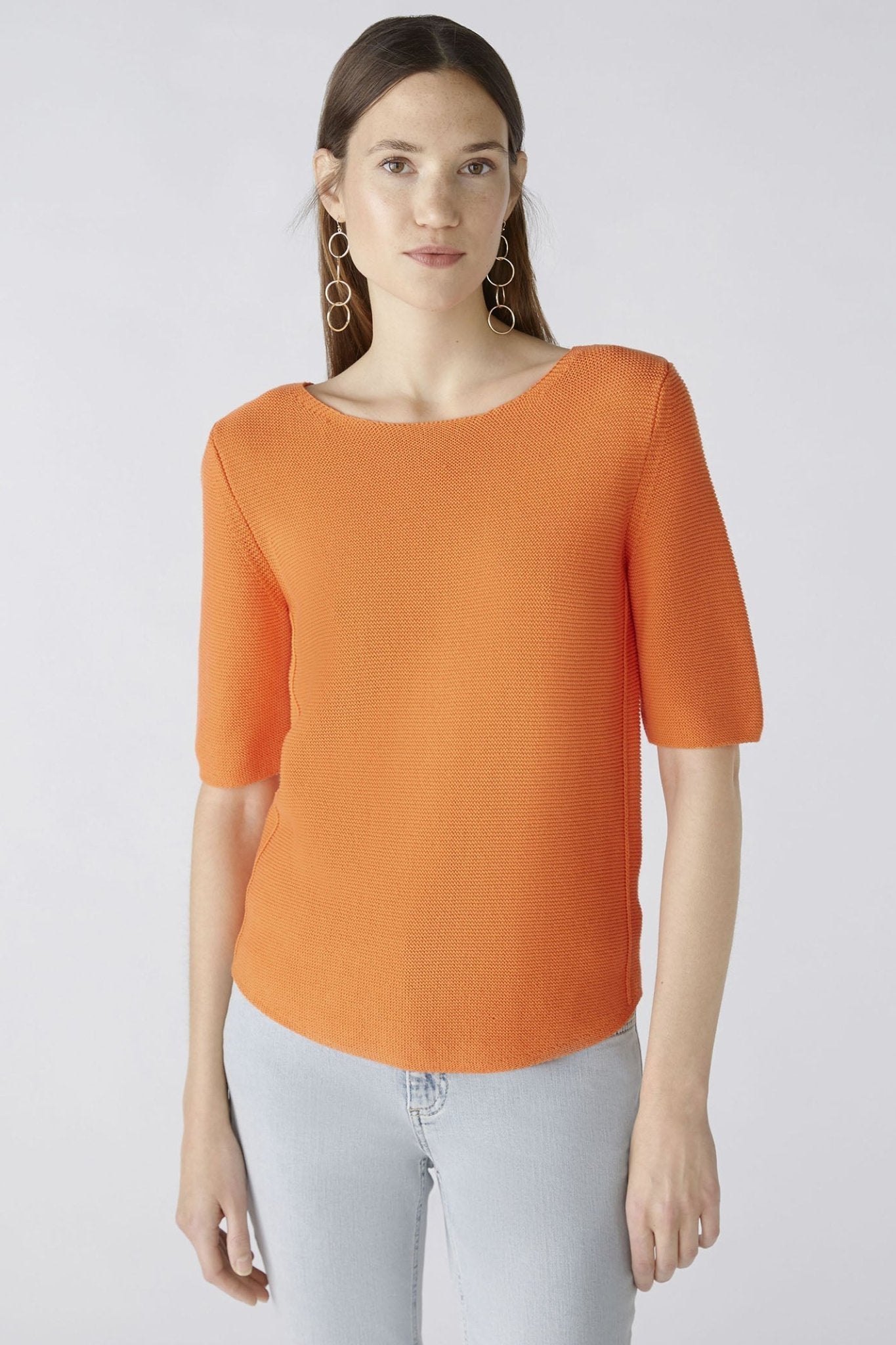 Oui 87489 Vermillion Orange Short Sleeve Round Neck Jumper - Dotique