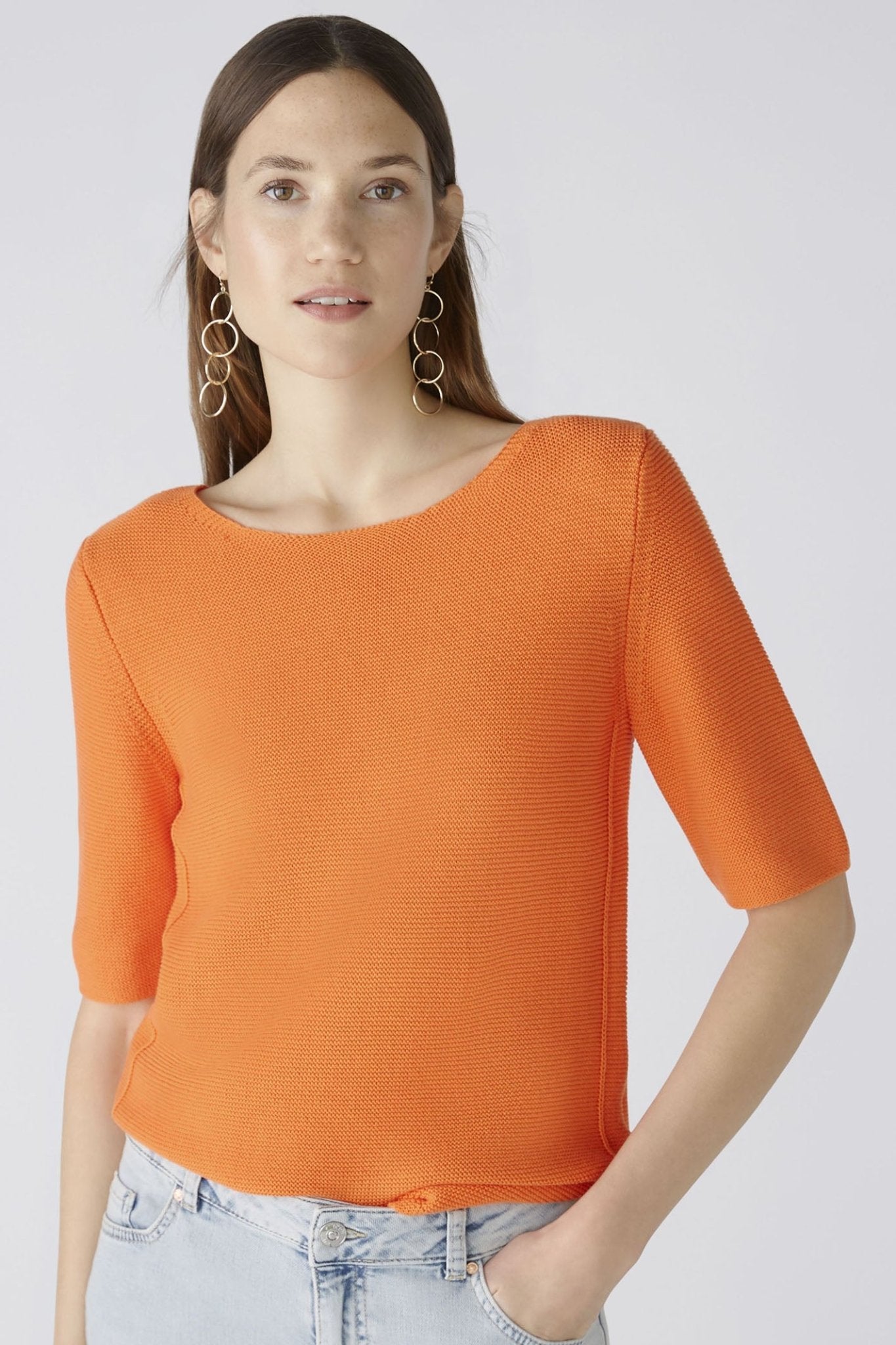Oui 87489 Vermillion Orange Short Sleeve Round Neck Jumper - Dotique