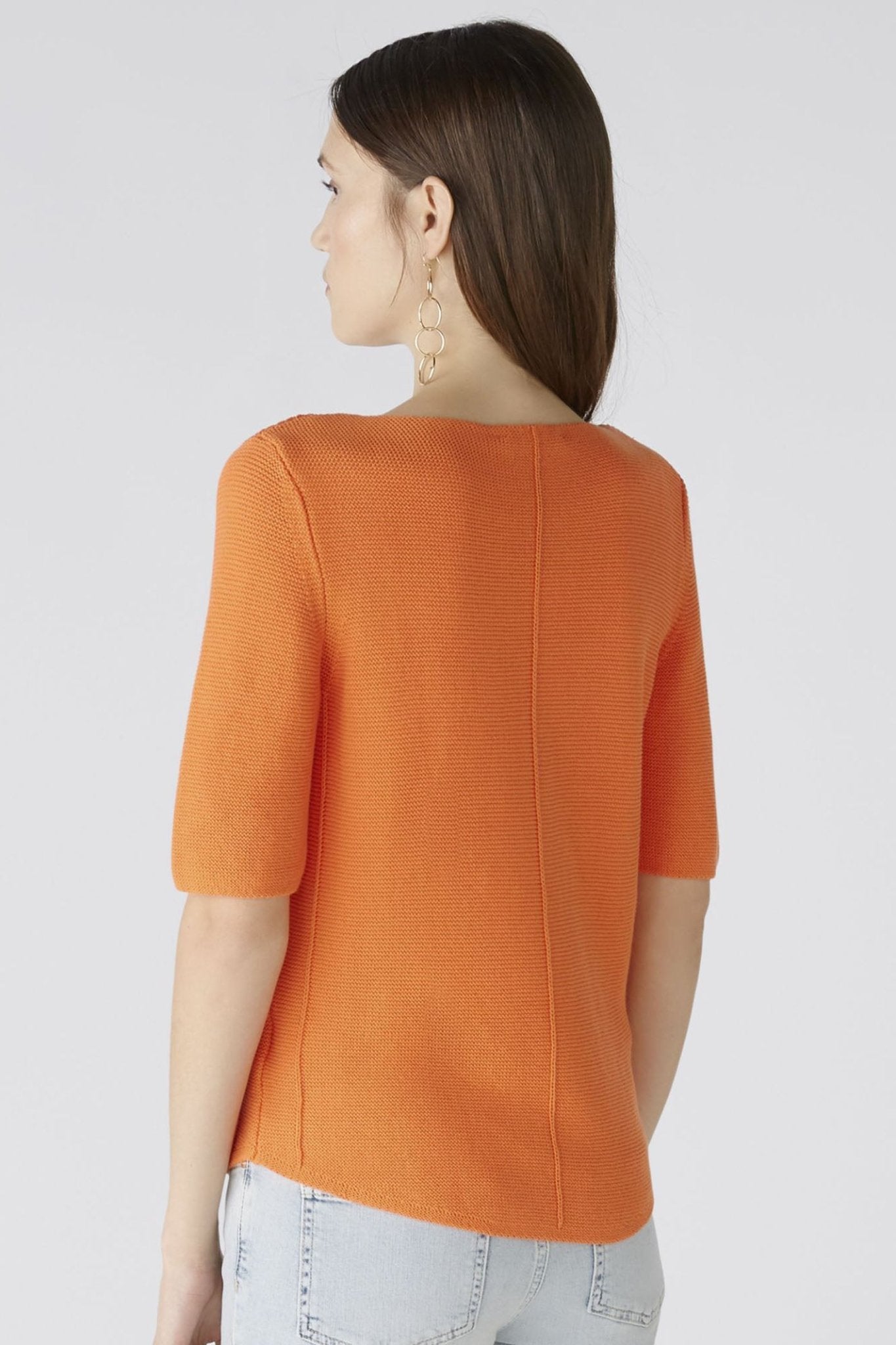 Oui 87489 Vermillion Orange Short Sleeve Round Neck Jumper - Dotique