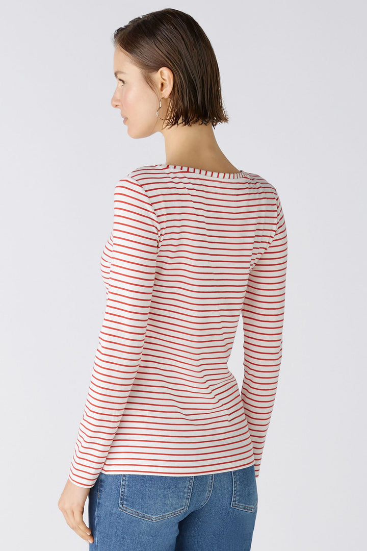 Oui 88220 Sumiko Red White Striped Long Sleeve Top - Dotique