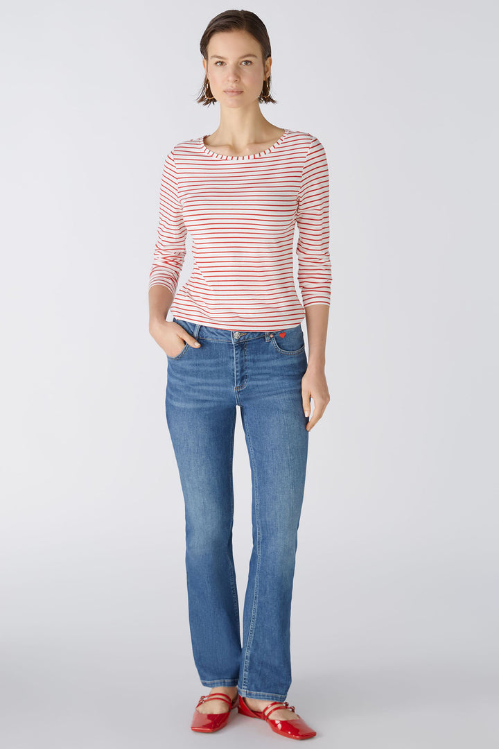 Oui 88220 Sumiko Red White Striped Long Sleeve Top - Dotique