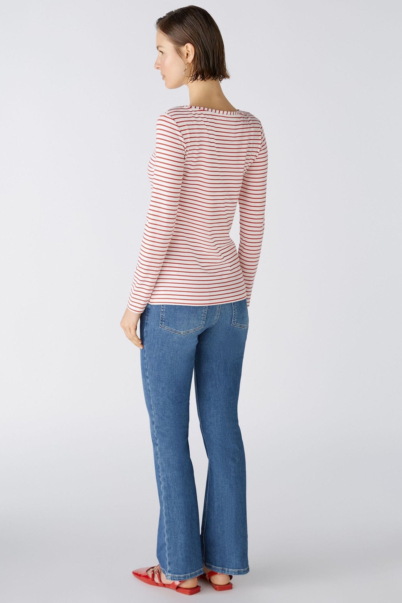 Oui 88220 Sumiko Red White Striped Long Sleeve Top - Dotique