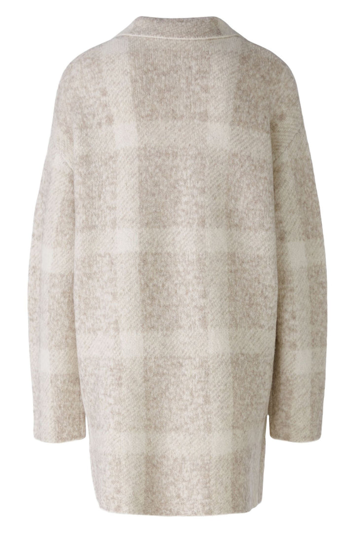 Oui 88938 Taupe White Checked Knitted Coat - Dotique