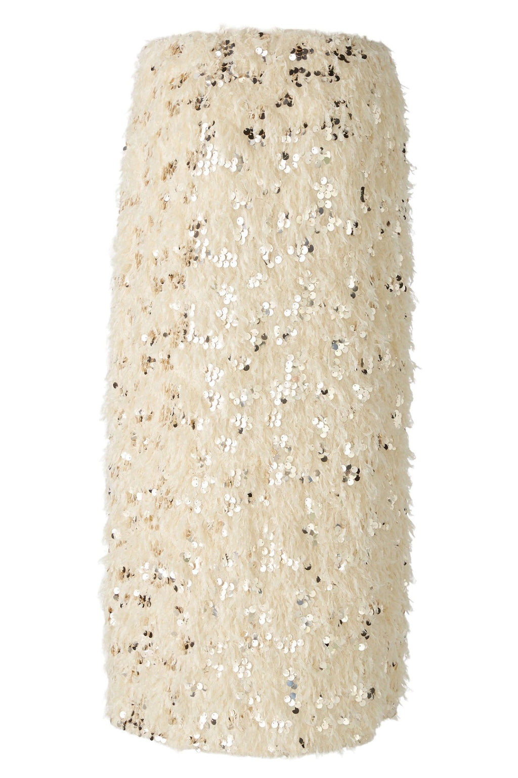 Oui 88977 Off White Camel Sequin Feather Midi Skirt - Dotique