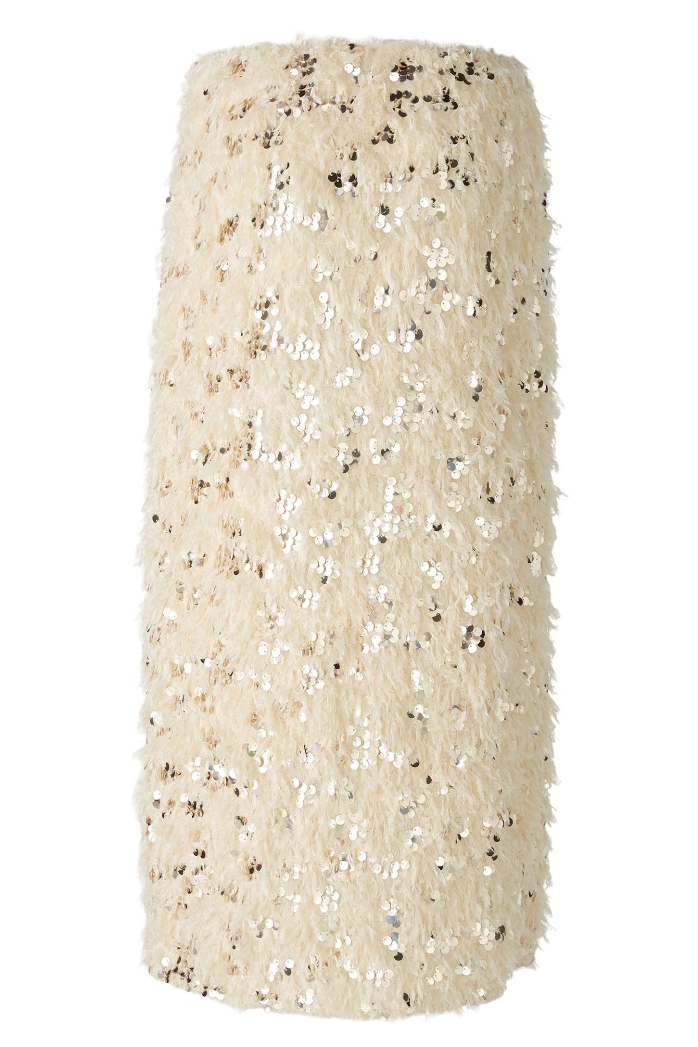 Oui 88977 Off White Camel Sequin Feather Midi Skirt - Dotique