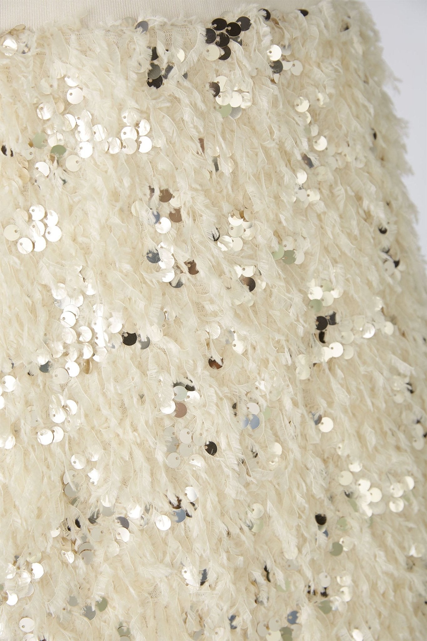 Oui 88977 Off White Camel Sequin Feather Midi Skirt - Dotique