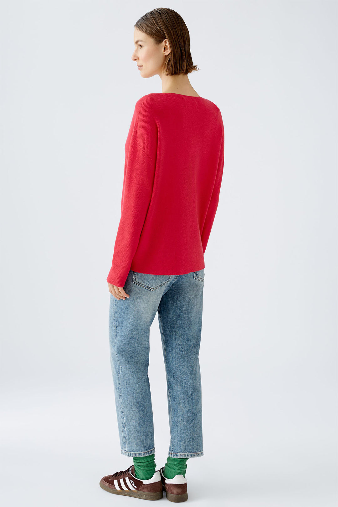 Oui 89057 Jazzy Red Deep V-Neck Jumper - Dotique