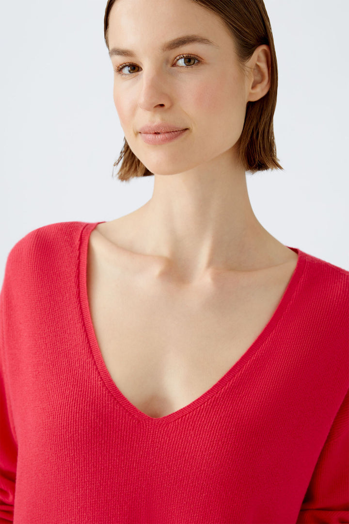 Oui 89057 Jazzy Red Deep V-Neck Jumper - Dotique