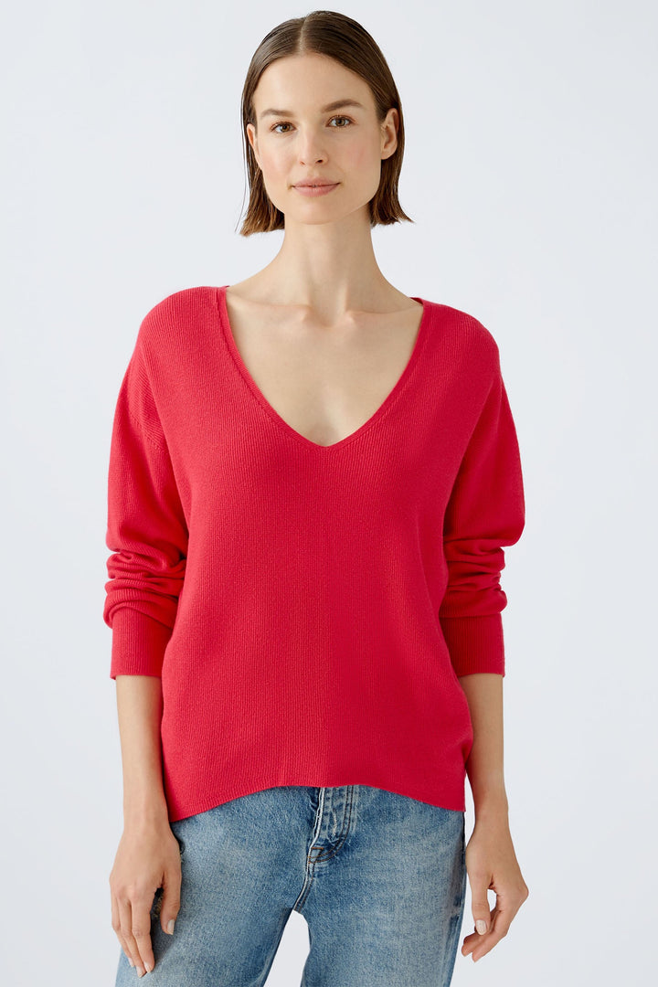 Oui 89057 Jazzy Red Deep V-Neck Jumper - Dotique