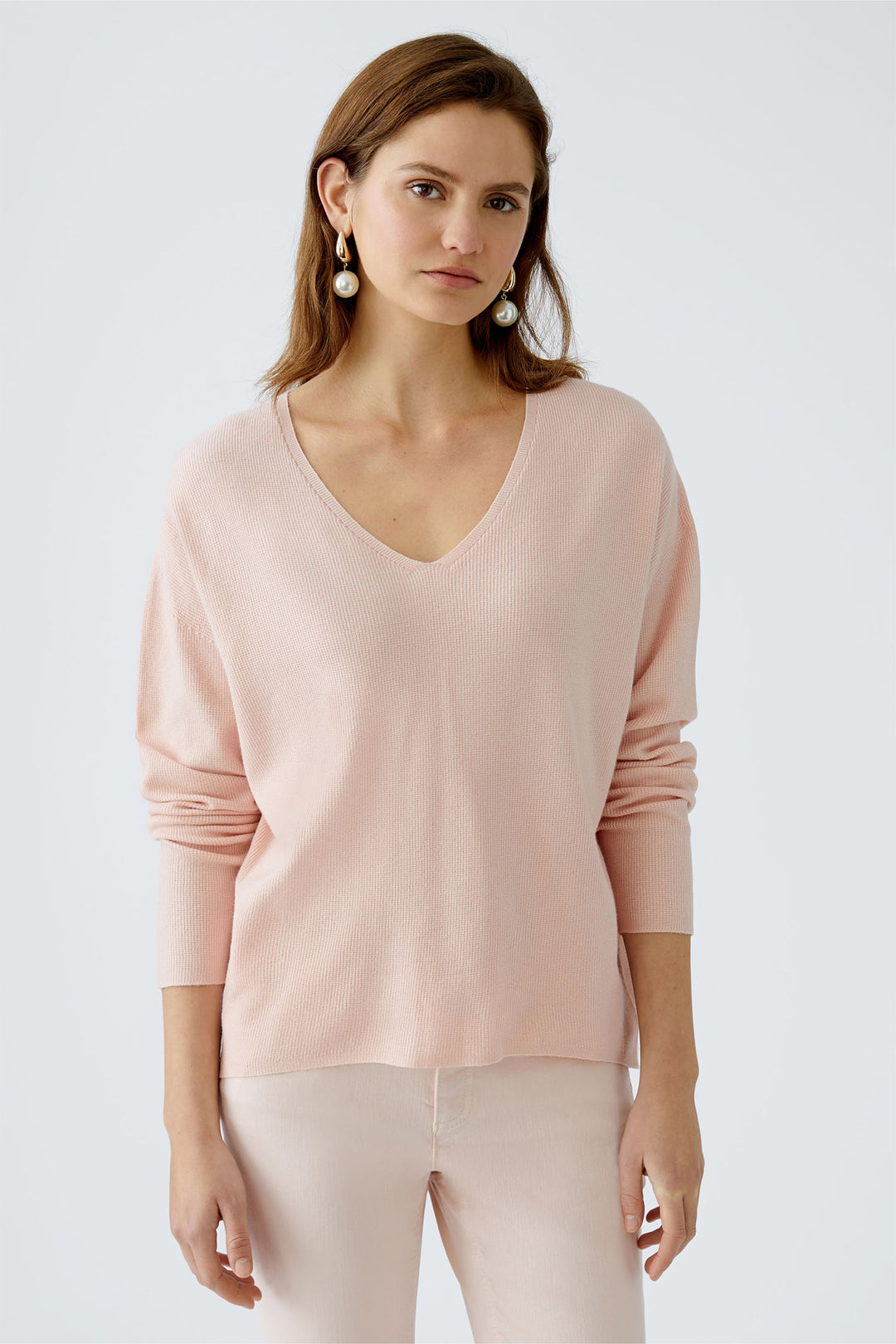 Oui 89057 Pale Pink V Neck Jumper - Dotique