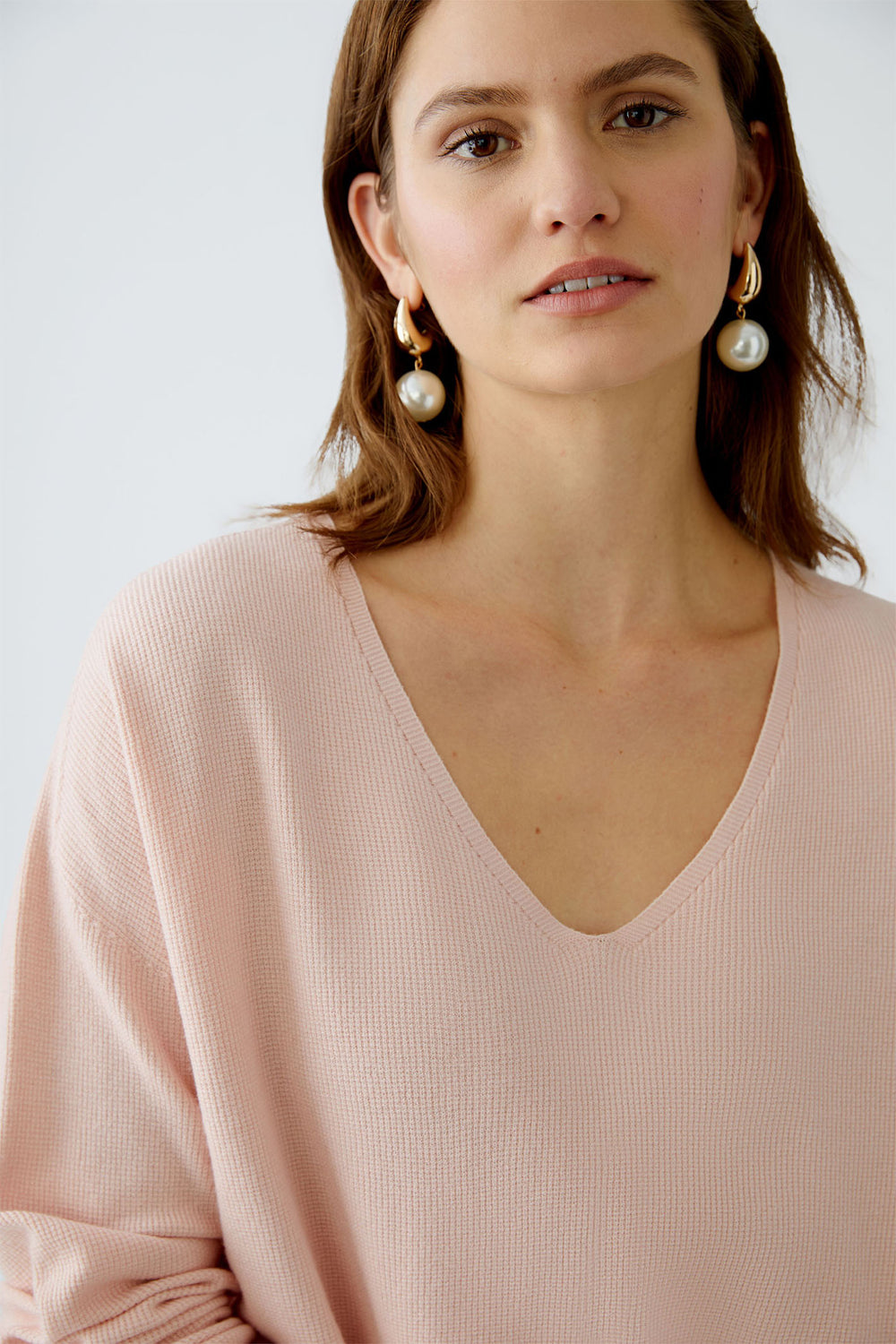 Oui 89057 Pale Pink V Neck Jumper - Dotique