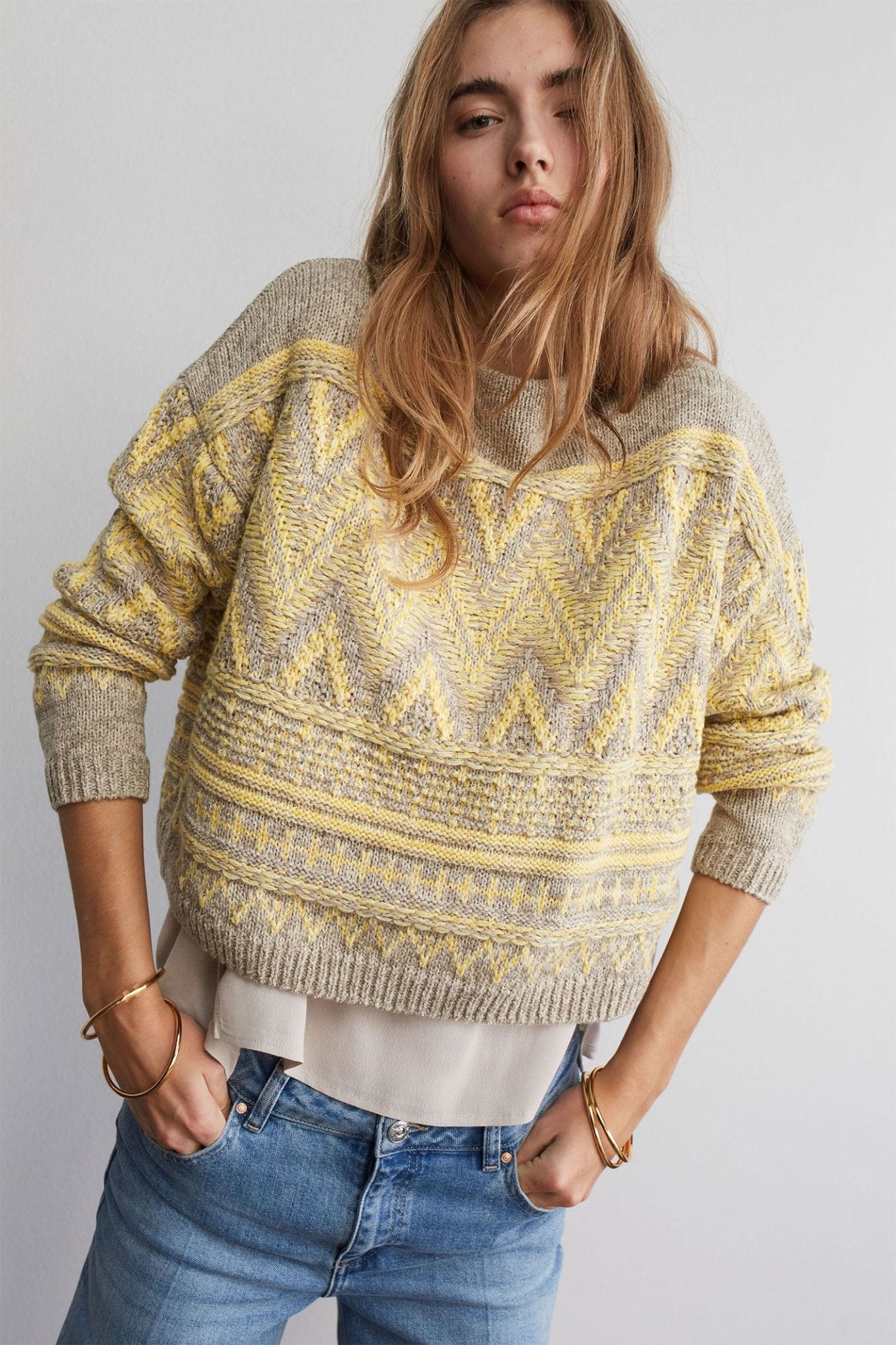 Oui 89171 Yellow Taupe Jumper - Dotique