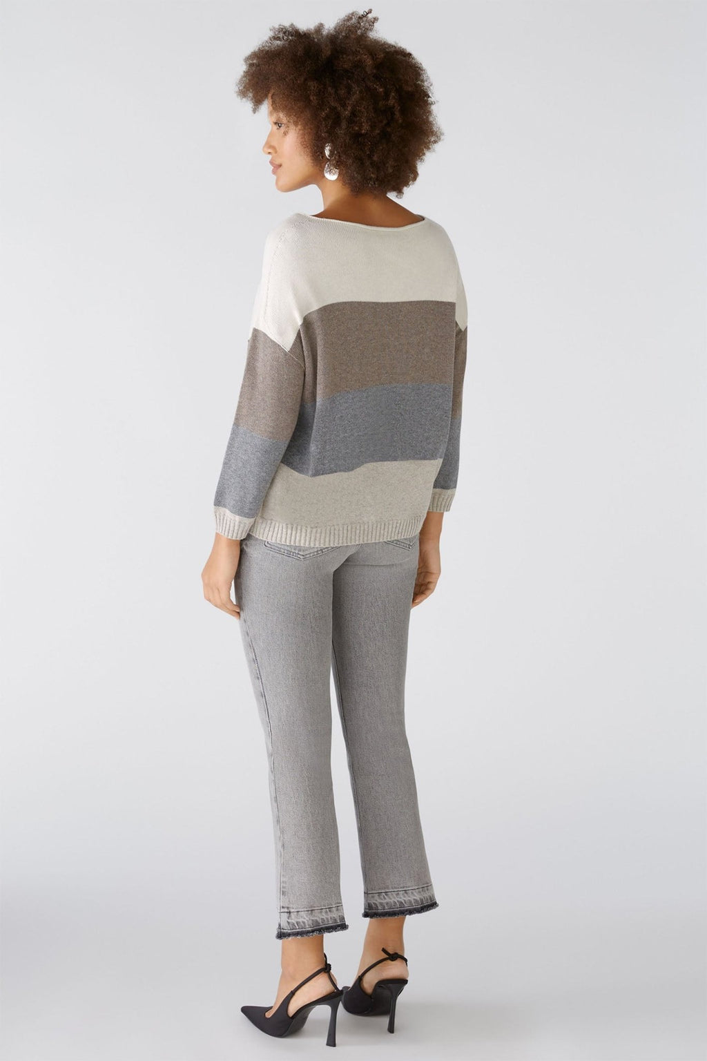 Oui 89248 Grey Camel Stripe Jumper - Dotique