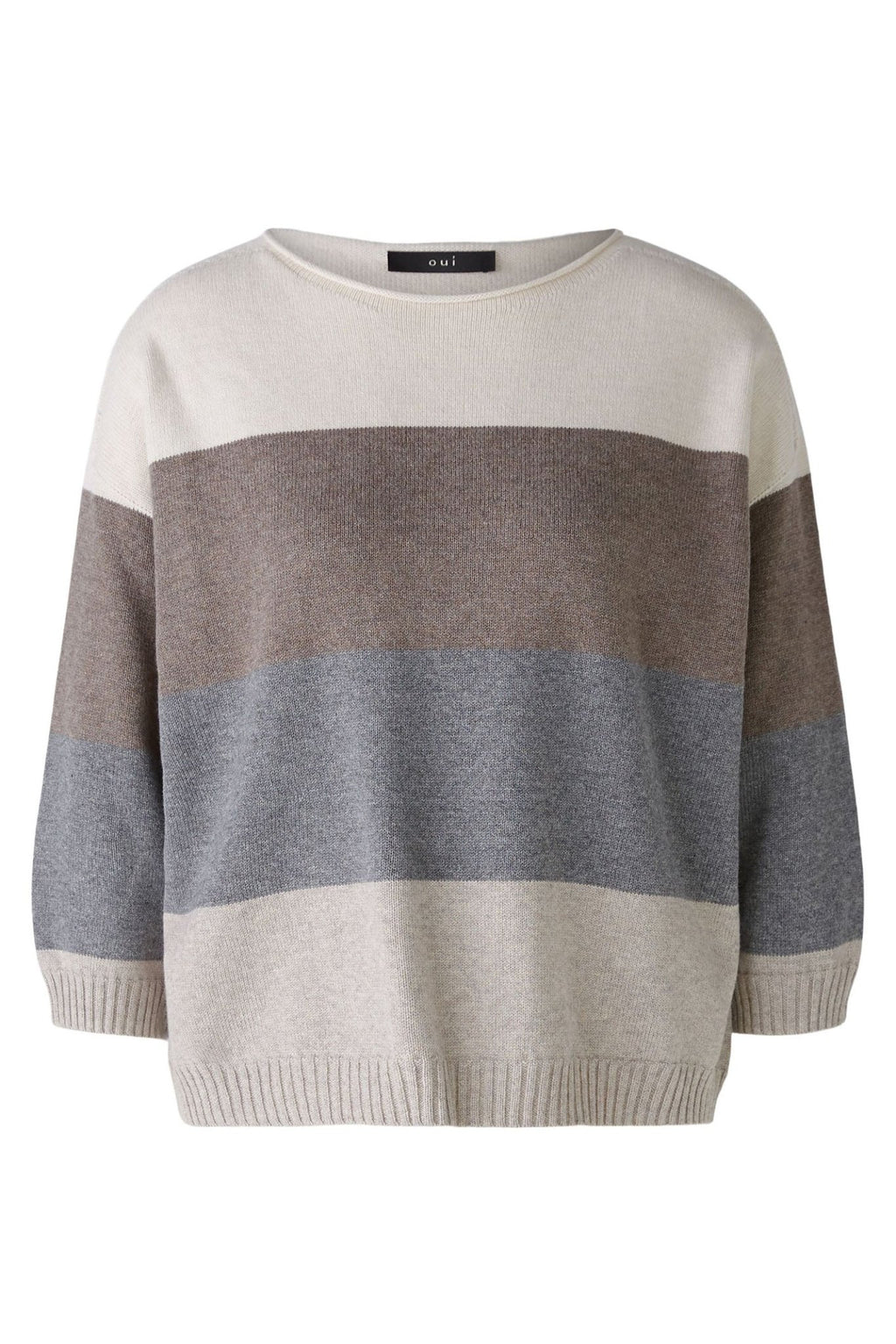 Oui 89248 Grey Camel Stripe Jumper - Dotique