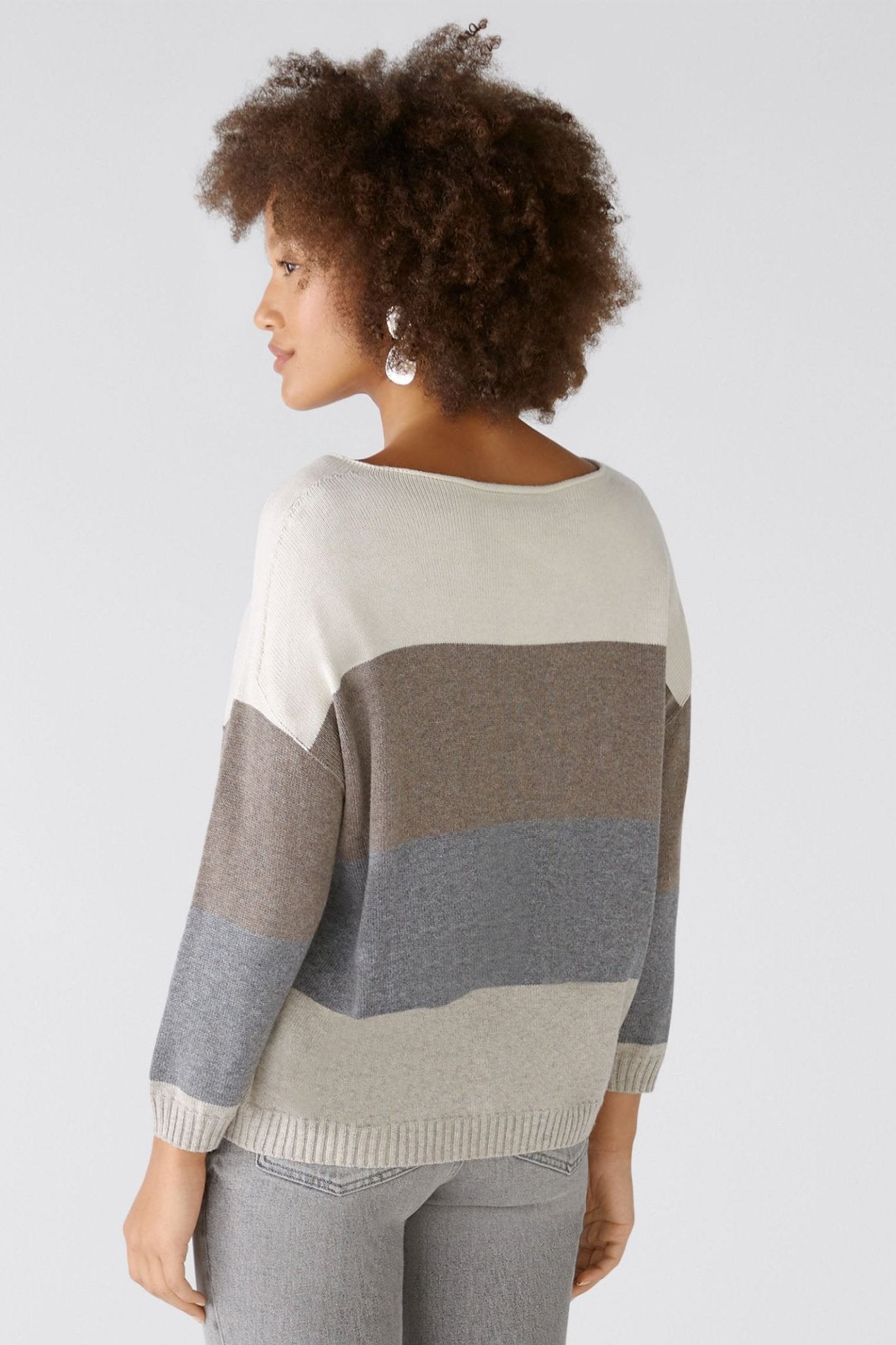 Oui 89248 Grey Camel Stripe Jumper - Dotique