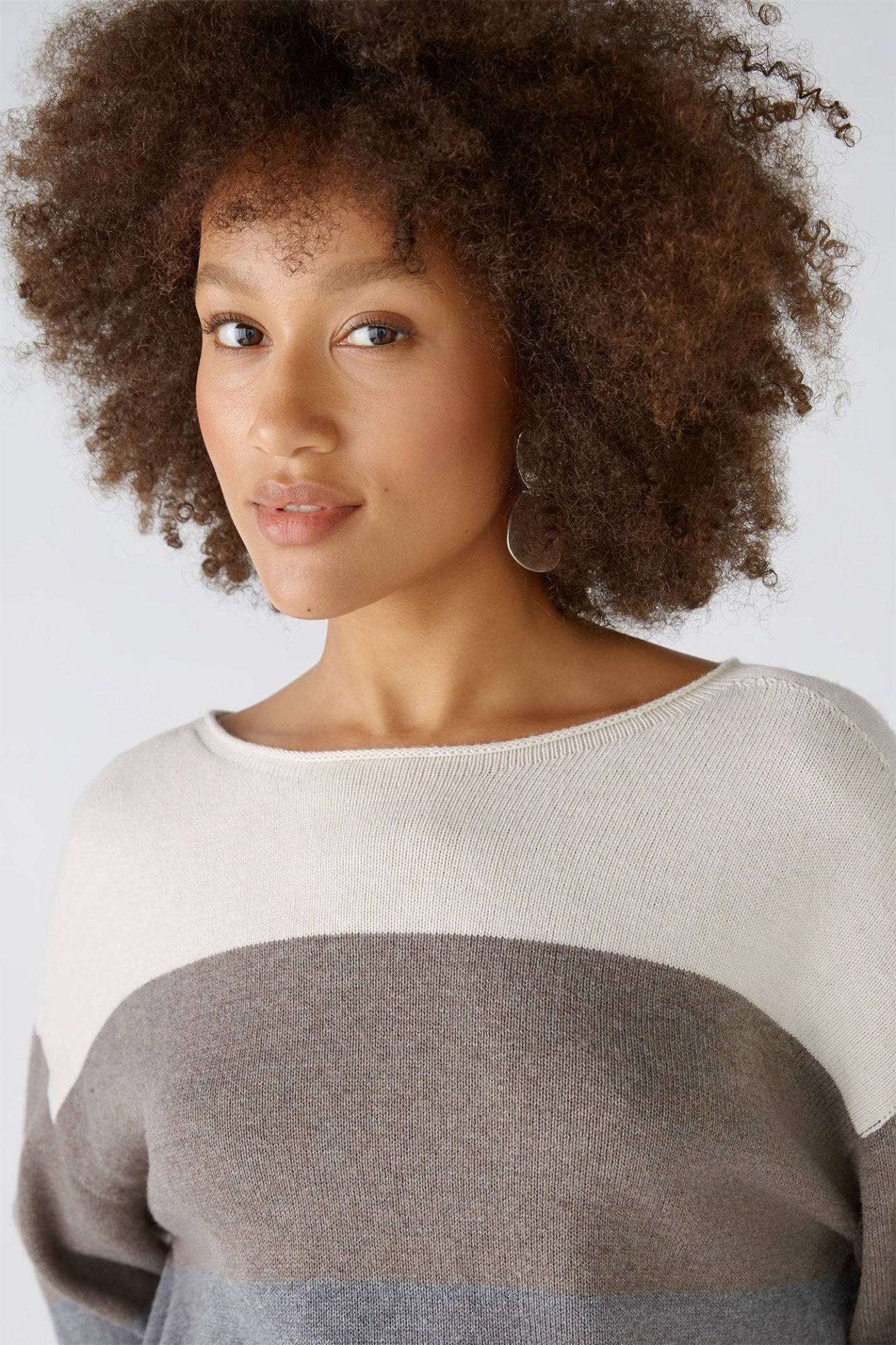 Oui 89248 Grey Camel Stripe Jumper - Dotique