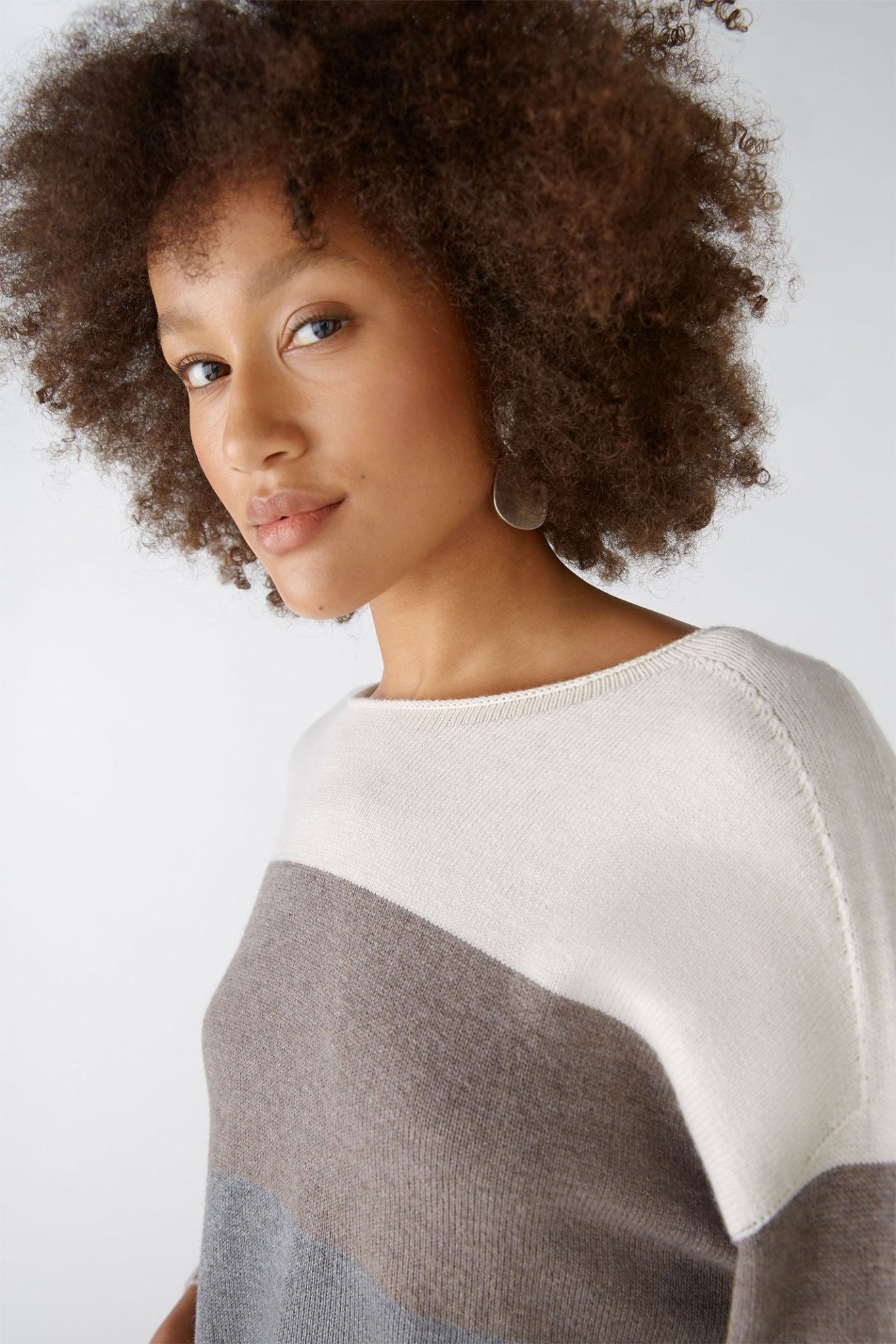 Oui 89248 Grey Camel Stripe Jumper - Dotique