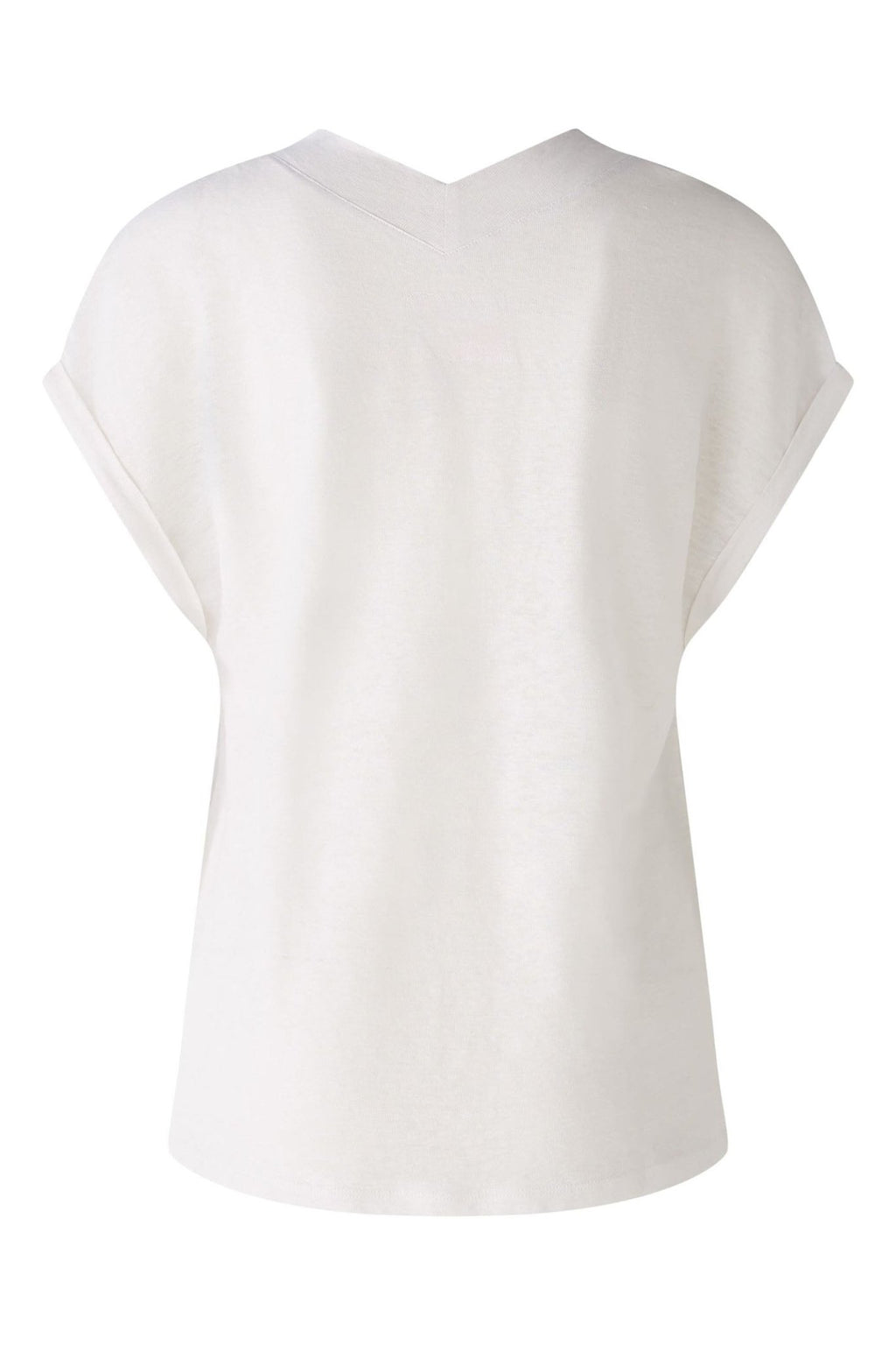 Oui 89731 Optic White V-Neck Cap Sleeve Linen Top - Dotique Chesterfield