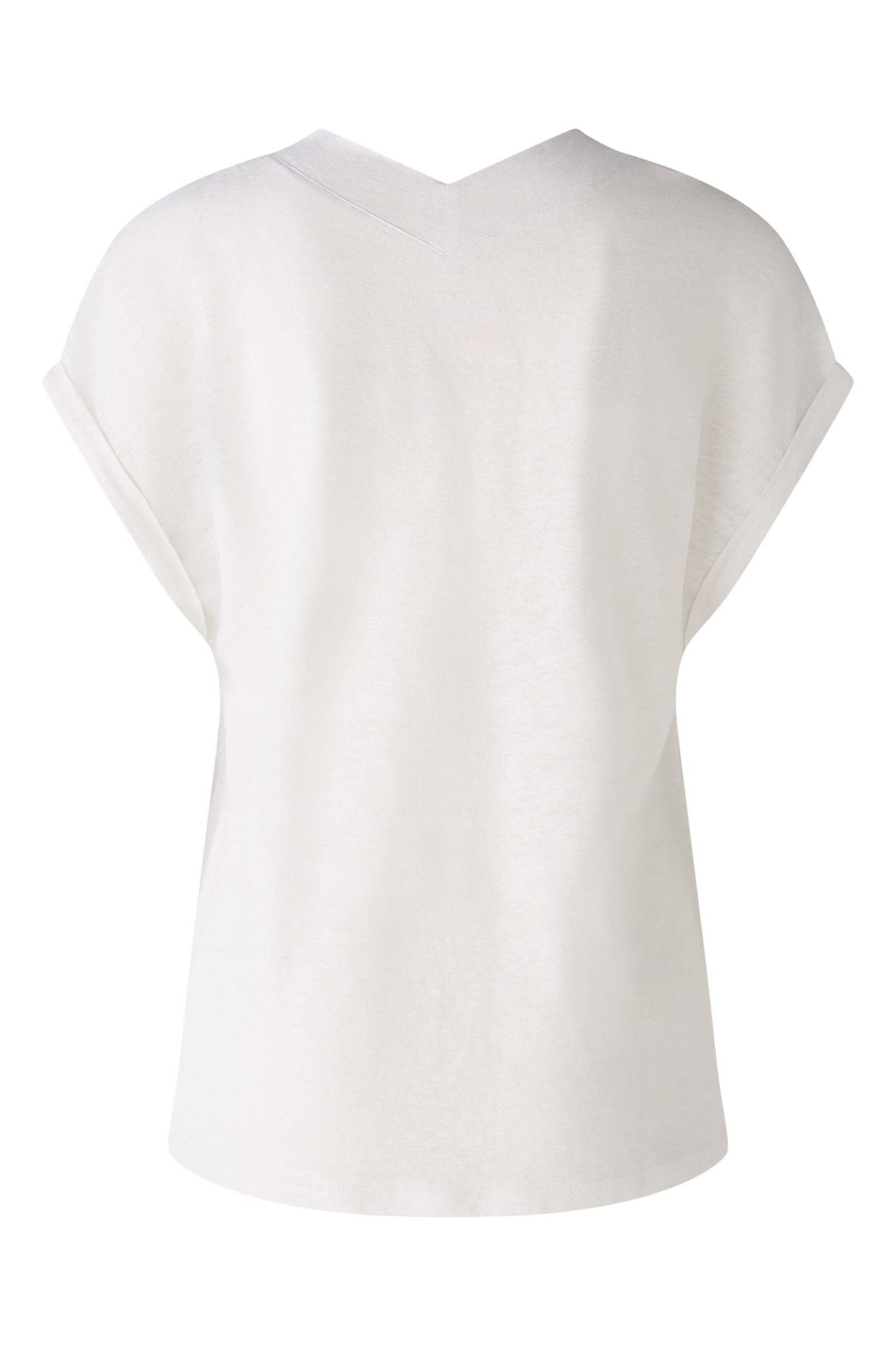 Oui 89731 Optic White V-Neck Cap Sleeve Linen Top - Dotique Chesterfield