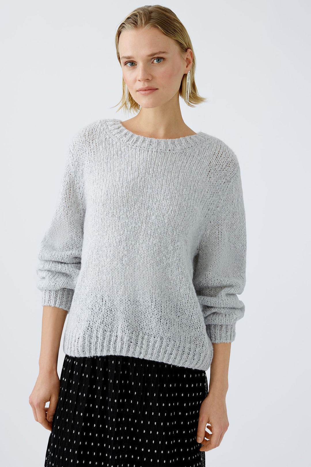 Oui 89927 Jumper Light Chunky Knit Grey - Dotique