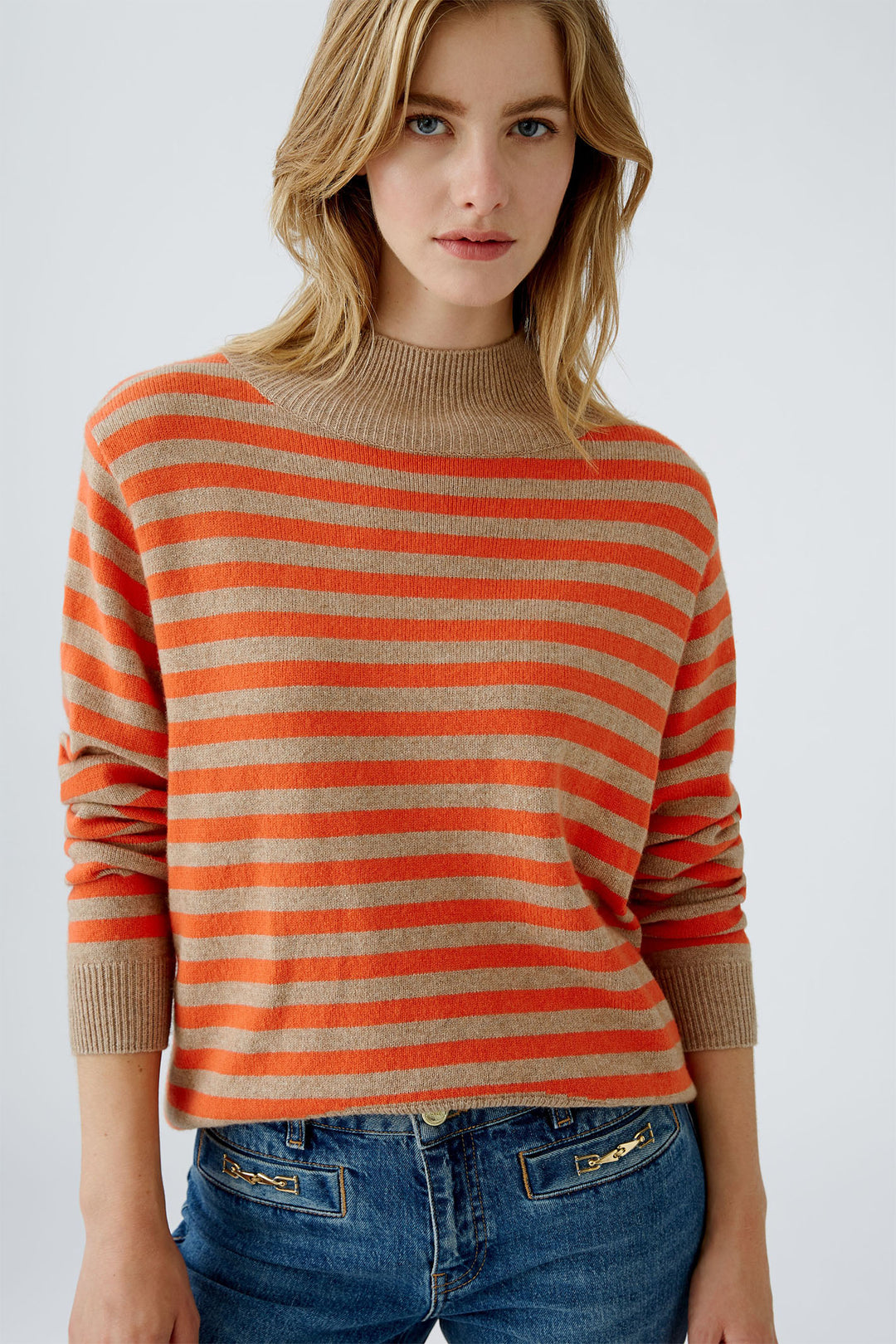 Oui 89934 Beige Orange Stripe Jumper - Dotique