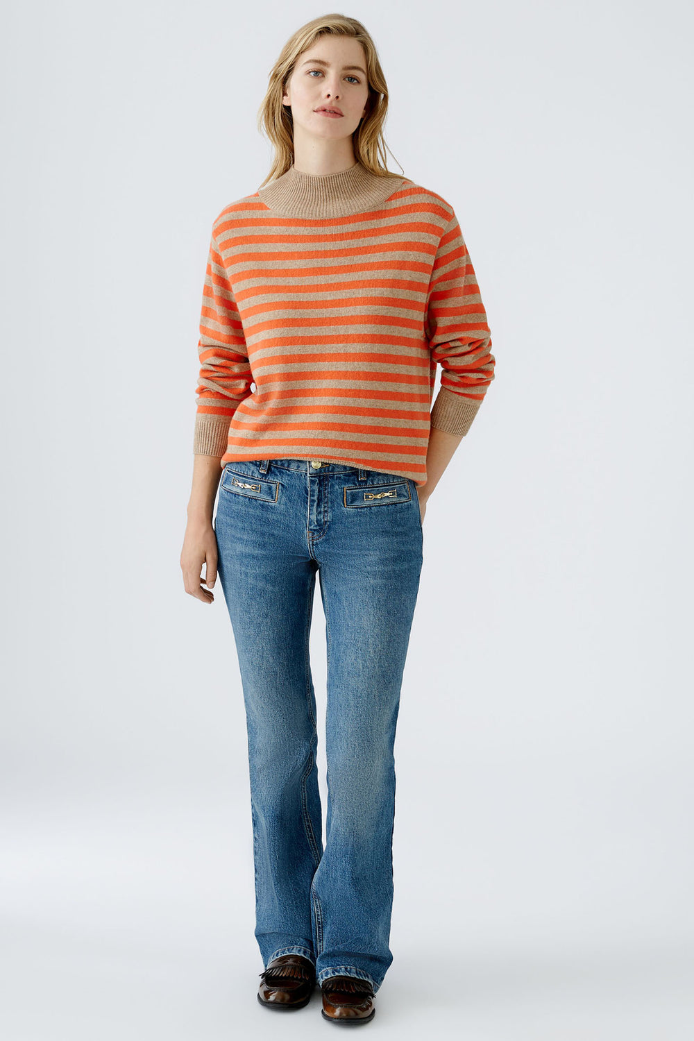 Oui 89934 Beige Orange Stripe Jumper - Dotique