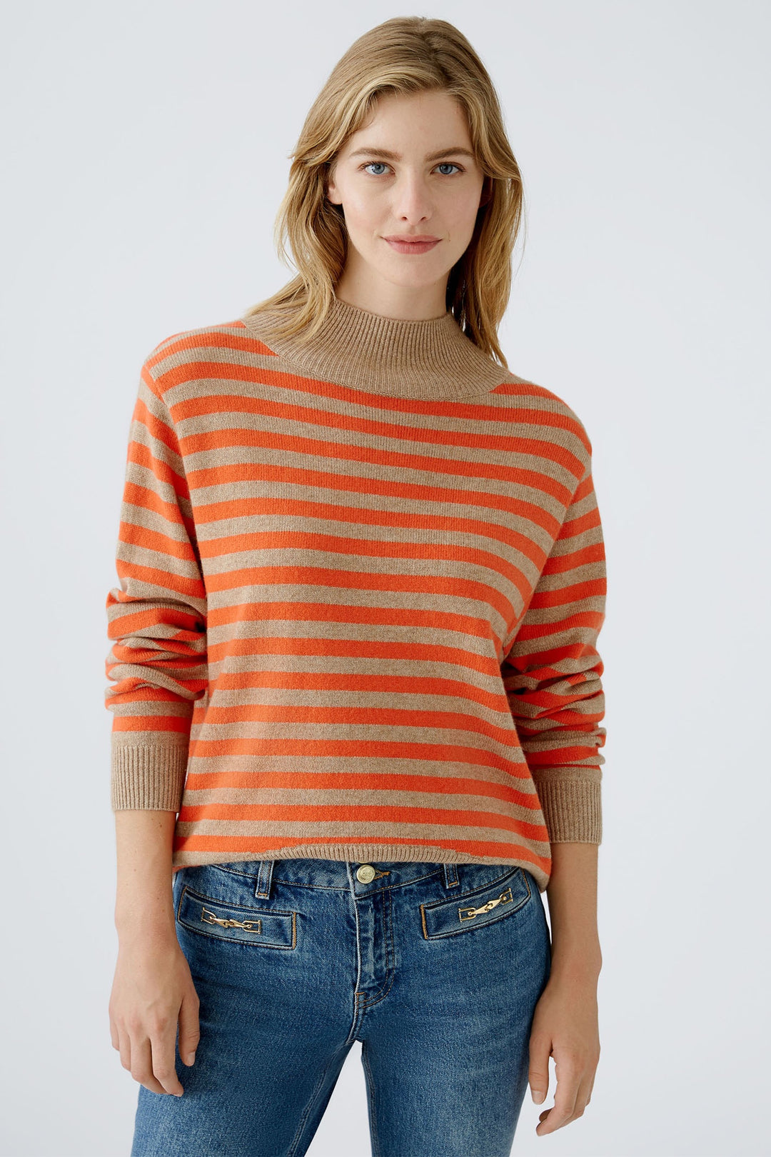 Oui 89934 Beige Orange Stripe Jumper - Dotique