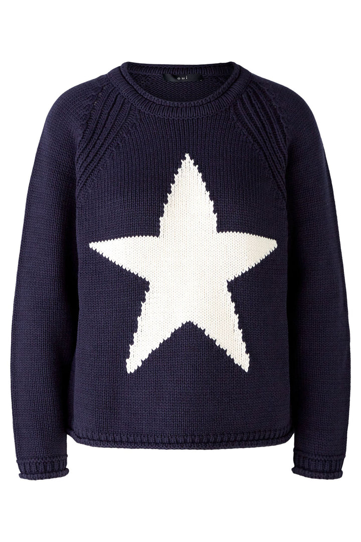 Oui 90155 Dark Blue White Sequin Star Jumper - Dotique