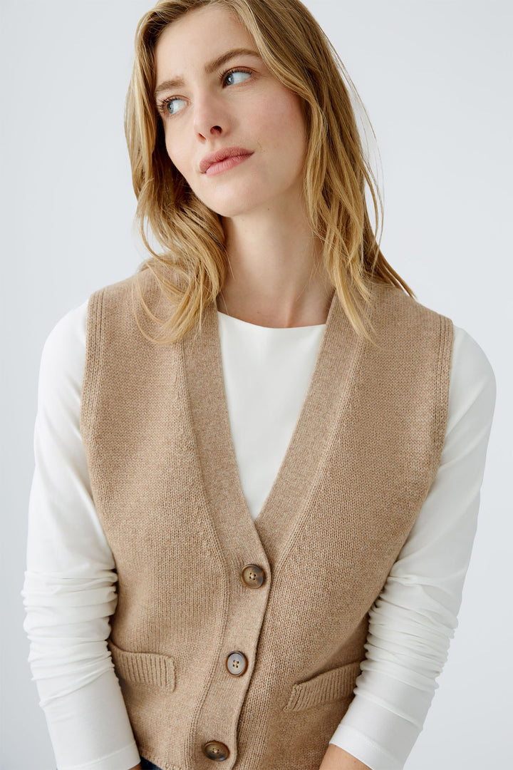 Oui 90235 Beige Knitted Waistcoat - Dotique