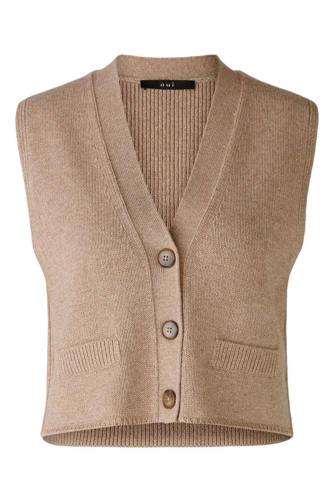 Oui 90235 Beige Knitted Waistcoat - Dotique