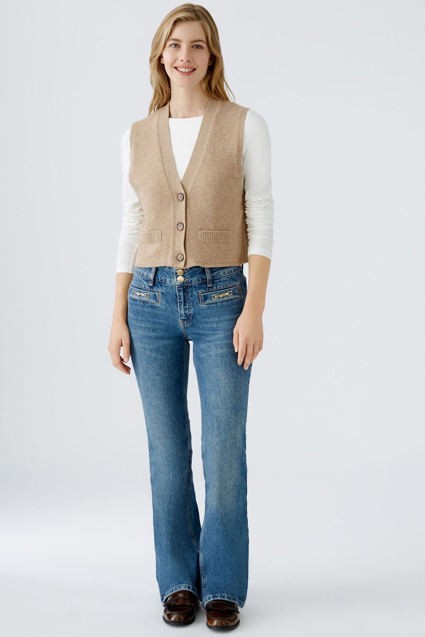 Oui 90235 Beige Knitted Waistcoat - Dotique