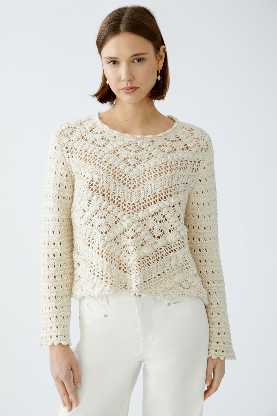 Oui 90812 Gardenia Cream Crochet Knit Jumper - Dotique