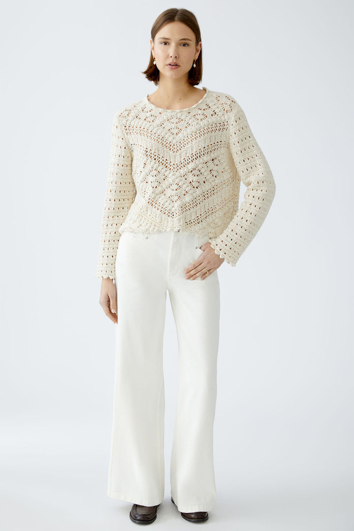 Oui 90812 Gardenia Cream Crochet Knit Jumper - Dotique