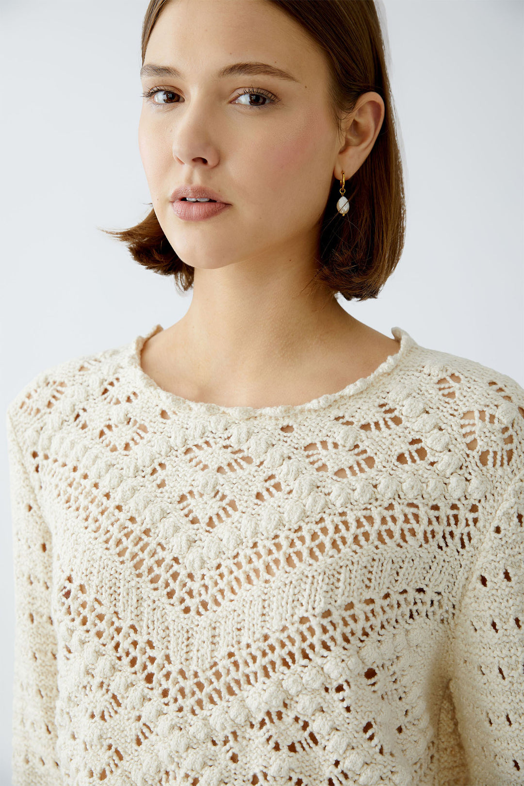 Oui 90812 Gardenia Cream Crochet Knit Jumper - Dotique