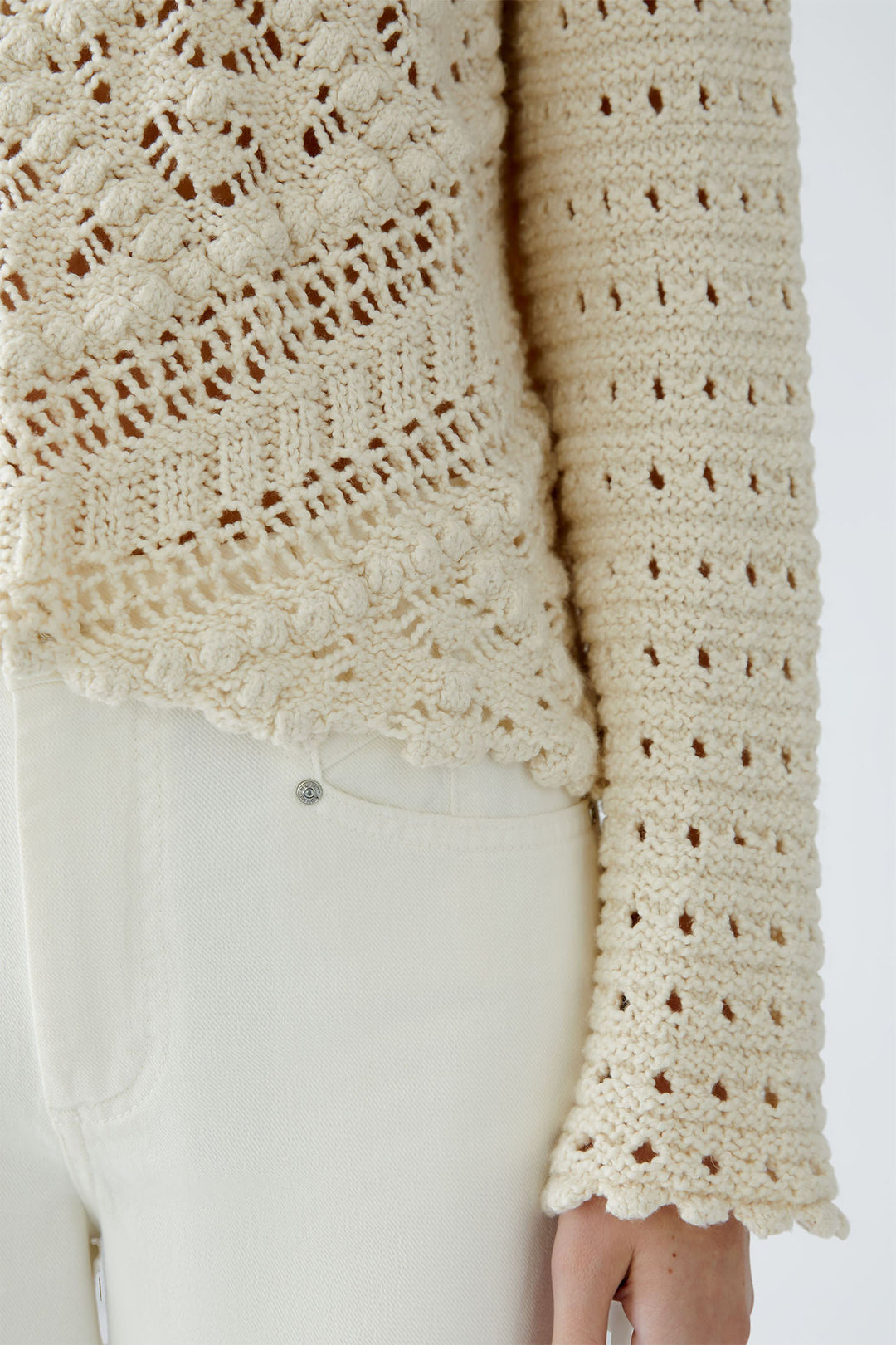 Oui 90812 Gardenia Cream Crochet Knit Jumper - Dotique