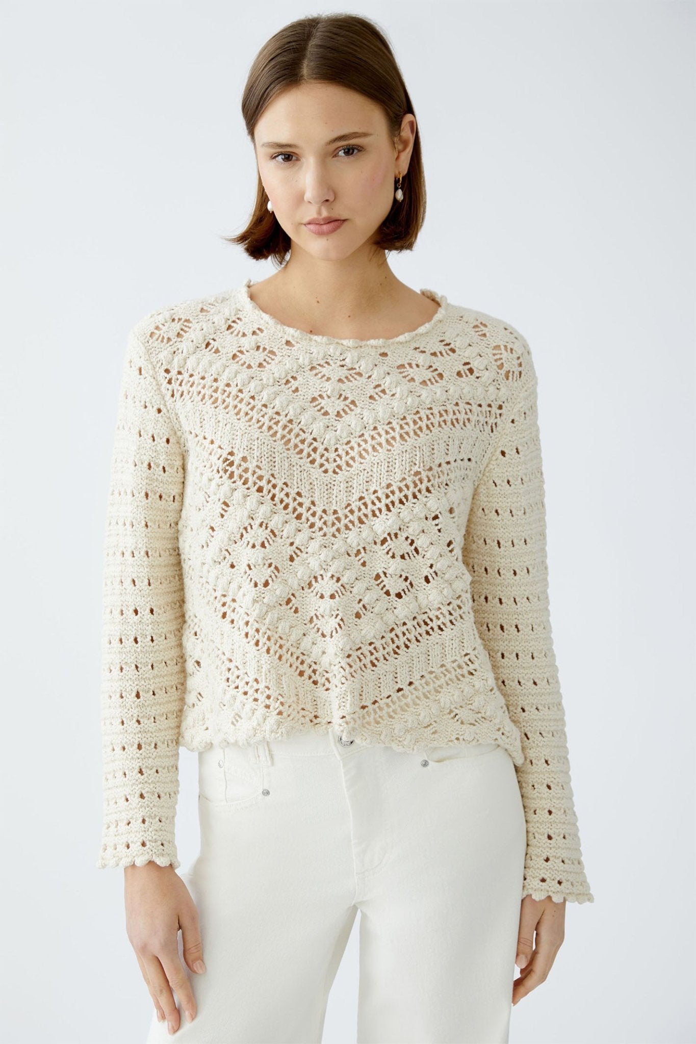 Oui 90812 Gardenia Cream Crochet Knit Jumper – Dotique